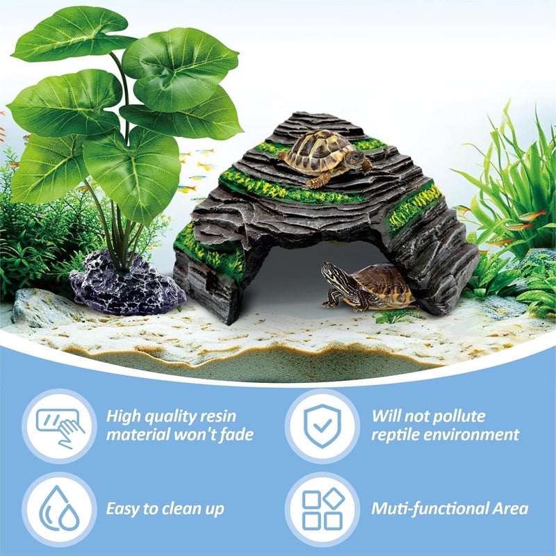 GOZILLA Small Reptile Hideout Cave,Turtle Tank Accessories Decor,Aquarium Cave Basking Platform for Baby Bearded Dragon,Snake and Leopard Gecko.(Grey-S-Kit) - Image 5